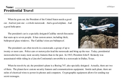 Print <i>Presidential Travel</i> reading comprehension.