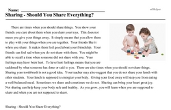 Print <i>Sharing - Should You Share Everything?</i> reading comprehension.