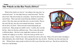 Print <i>The Wheels on the Bus Need a Driver!</i> reading comprehension.