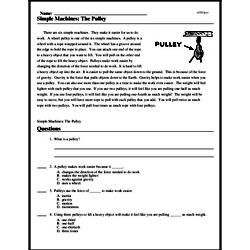 Simple Machines: The Pulley - Reading Comprehension Worksheet | edHelper