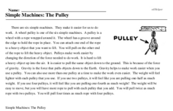 Simple Machines: The Pulley - Reading Comprehension Worksheet | edHelper