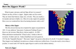 Print <i>How Do Zippers Work?</i> reading comprehension.