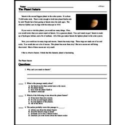 Print <i>The Planet Saturn</i> reading comprehension.