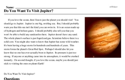 Print <i>Do You Want To Visit Jupiter?</i> reading comprehension.