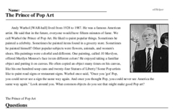 Print <i>The Prince of Pop Art</i> reading comprehension.