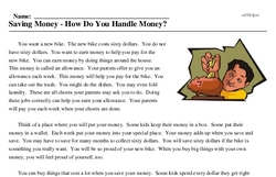 Print <i>Saving Money - How Do You Handle Money?</i> reading comprehension.