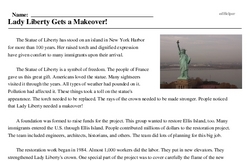 Print <i>Lady Liberty Gets a Makeover!</i> reading comprehension.
