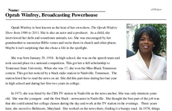 Print <i>Oprah Winfrey, Broadcasting Powerhouse</i> reading comprehension.