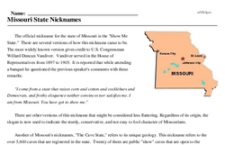 Print <i>Missouri State Nicknames</i> reading comprehension.
