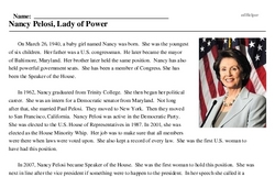 Print <i>Nancy Pelosi, Lady of Power</i> reading comprehension.