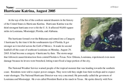 Print <i>Hurricane Katrina, August 2005</i> reading comprehension.