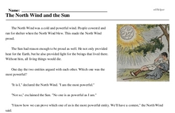 Print <i>The North Wind and the Sun</i> reading comprehension.