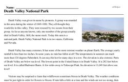 Print <i>Death Valley National Park</i> reading comprehension.