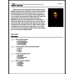 Andrew Jackson - Reading Comprehension Worksheet | edHelper