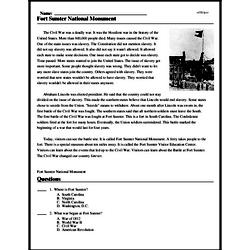 Print <i>Fort Sumter National Monument</i> reading comprehension.
