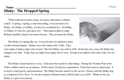 Print <i>Slinky: The Dropped Spring</i> reading comprehension.