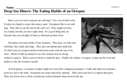 Print <i>Deep Sea Diners: The Eating Habits of an Octopus</i> reading comprehension.