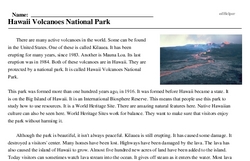Print <i>Hawaii Volcanoes National Park</i> reading comprehension.