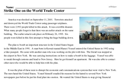 Print <i>Strike One on the World Trade Center</i> reading comprehension.