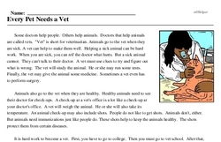 Print <i>Every Pet Needs a Vet</i> reading comprehension.