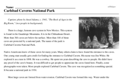 Print <i>Carlsbad Caverns National Park</i> reading comprehension.