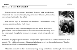 Print <i>How Do Bears Hibernate?</i> reading comprehension.