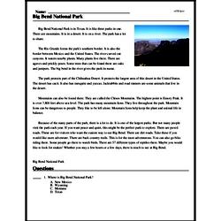 Print <i>Big Bend National Park</i> reading comprehension.