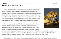 Print <i>Joshua Tree National Park</i> reading comprehension.