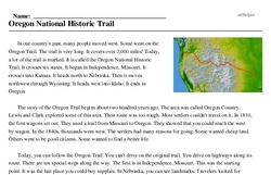 Print <i>Oregon National Historic Trail</i> reading comprehension.