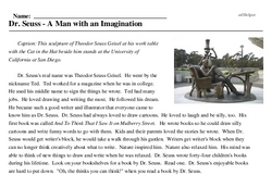 Print <i>Dr. Seuss - A Man with an Imagination</i> reading comprehension.