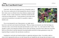Print <i>How Do Coral Reefs Form?</i> reading comprehension.