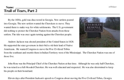 Print <i>Trail of Tears, Part 2</i> reading comprehension.