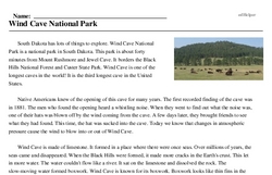Print <i>Wind Cave National Park</i> reading comprehension.