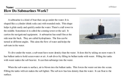 Print <i>How Do Submarines Work?</i> reading comprehension.
