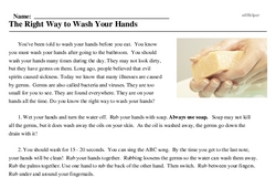 Print <i>The Right Way to Wash Your Hands</i> reading comprehension.