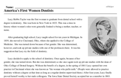 Print <i>America's First Women Dentists</i> reading comprehension.