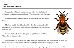Print <i>The Bee and Jupiter</i> reading comprehension.