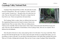 Print <i>Cuyahoga Valley National Park</i> reading comprehension.