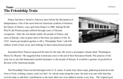 Print <i>The Friendship Train</i> reading comprehension.