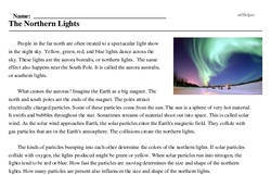 Print <i>The Northern Lights</i> reading comprehension.