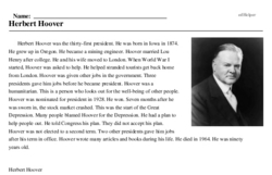 Print <i>Herbert Hoover</i> reading comprehension.