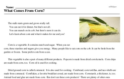 Print <i>What Comes From Corn?</i> reading comprehension.