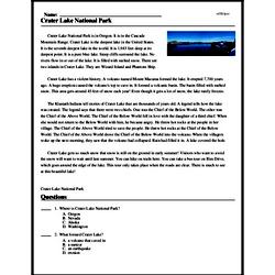 Print <i>Crater Lake National Park</i> reading comprehension.
