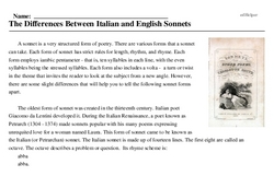 Print <i>The Differences Between Italian and English Sonnets</i> reading comprehension.