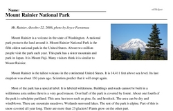 Print <i>Mount Rainier National Park</i> reading comprehension.