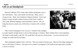 Print <i>Life as an Immigrant</i> reading comprehension.