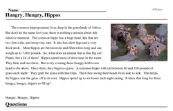 Print <i>Hungry, Hungry, Hippos</i> reading comprehension.
