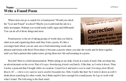 Print <i>Write a Found Poem</i> reading comprehension.