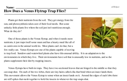 Print <i>How Does a Venus Flytrap Trap Flies?</i> reading comprehension.