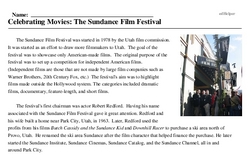 Print <i>Celebrating Movies: The Sundance Film Festival</i> reading comprehension.